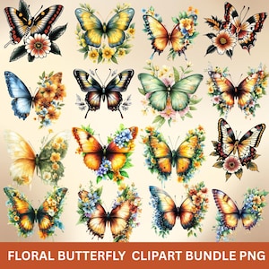 Floral Butterfly Clipart,Watercolor Butterflie Clipart Bundle,Cute Butterflies,Colorful Butterflie Png,Cute Butterflies,Watercolor Butterfly