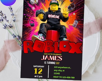 Zaproszenie urodzinowe Roblox: edytowalny szablon imprezy z grą (Canva PDF do pobrania)