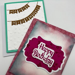 Set di 2 biglietti di auguri di buon compleanno, fatti a mano, pezzi unici