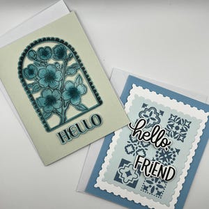Juego de 2 tarjetas de felicitación "Hola" hechas a mano