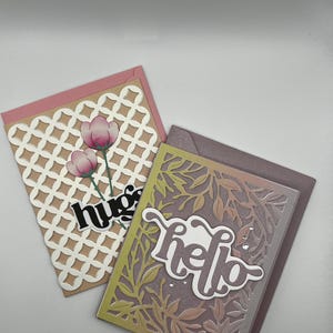 Juego de 2 tarjetas de felicitación "Hola y abrazos" hechas a mano