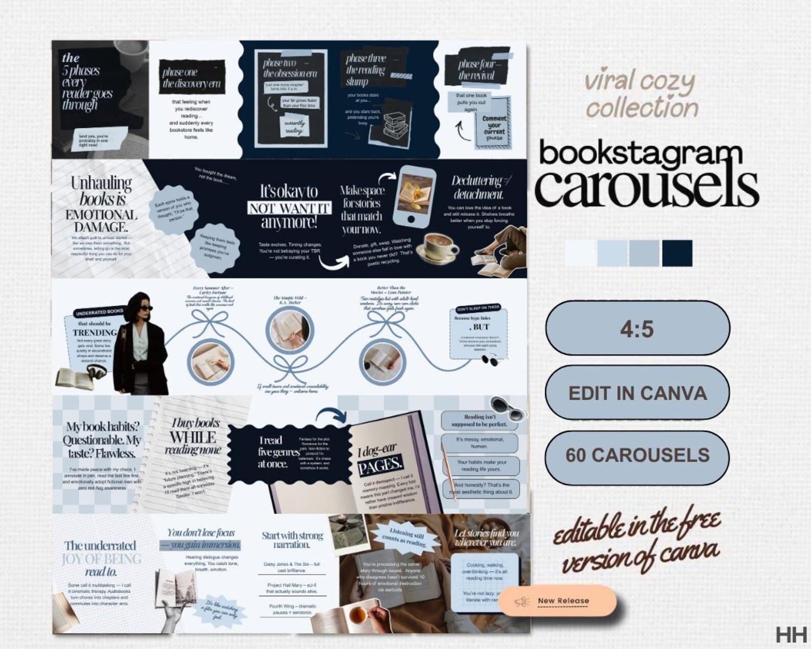 Bookstagram Carousel Template Instagram Post Author Marketing Canva ...