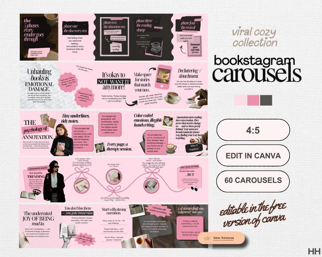 Bookstagram Carousel Template Instagram Post Author Marketing Canva ...