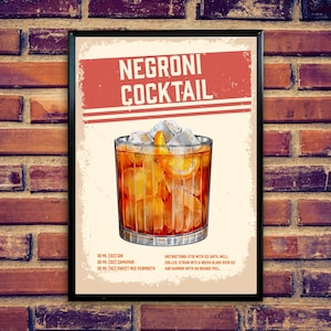 Carta PREMIUM, SPEDIZIONE GRATUITA, stampa del cocktail Negroni, poster retrò, arte da cucina, pubblicità retrò, poster vintage, poster di bevande, poster da bar,