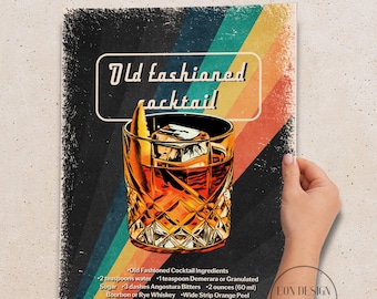 DOWNLOAD DIGITALE, Stampa di cocktail retrò vecchio stile, arte murale vintage, poster di cibo e bevande, arte murale per cucina, bar e ristorante,
