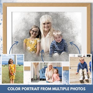 Family Art Custom Color Portrait, Add Loved One to Photo, Combine Merge Photos, Loss, Sympathy, and Memorial Gift, Personalized Digital Art