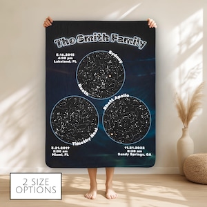 Couverture personnalisée Star Map en laine de mouton pour la famille | Jeté en peluche Constellation personnalisé (2 tailles au choix)
