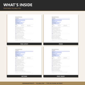 May include: A digital document titled WHAT'S INSIDE PRINTABLE FILLABLE PDF showing four views of a General Contractor Punch List. Each view displays project information fields, checkboxes for work types, and lists of tasks with checkboxes for completion.