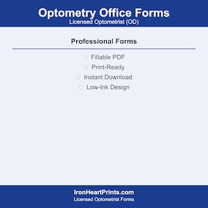 Optometry Office Forms Bundle — 5 Forms | Intake, Consent, Contact Lens Agreement | Licensed