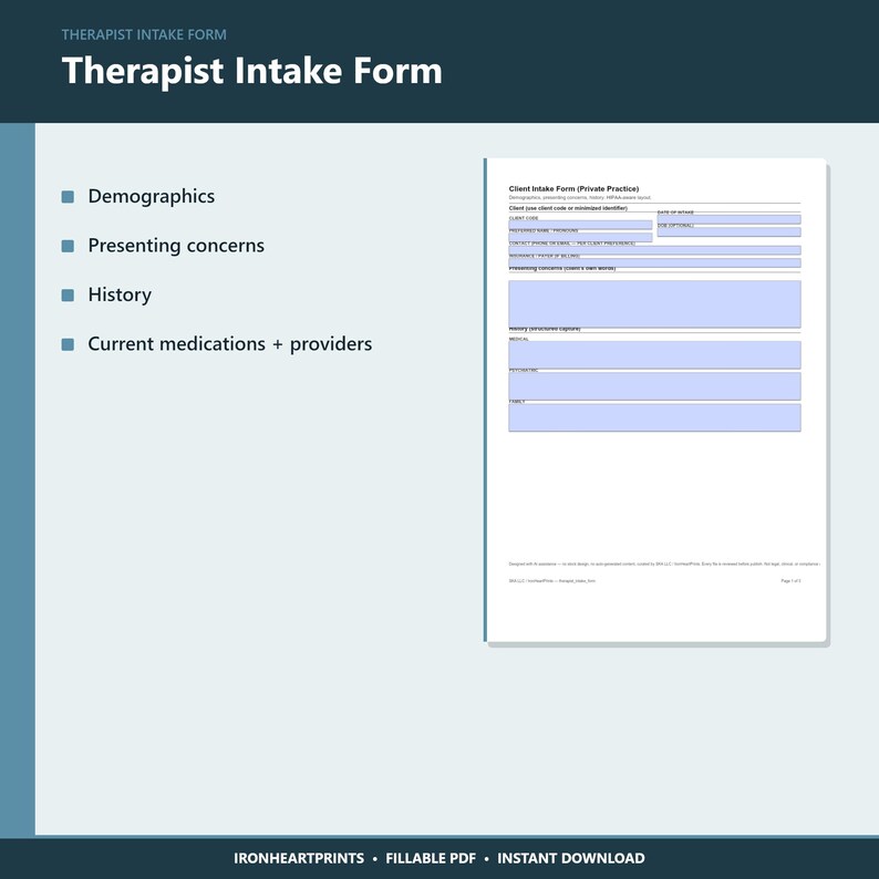 Invulbare pdf-invulformulier therapeut | LPC LCSW Intakesjabloon privépraktijk | Afdrukbaar adviespapier afbeelding 8