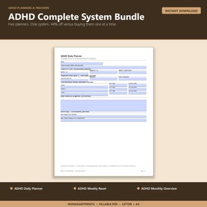 2026 ADHD Complete System Bundle Printable PDF | Daily + Weekly + Monthly + Habit Tracker Kit image 1