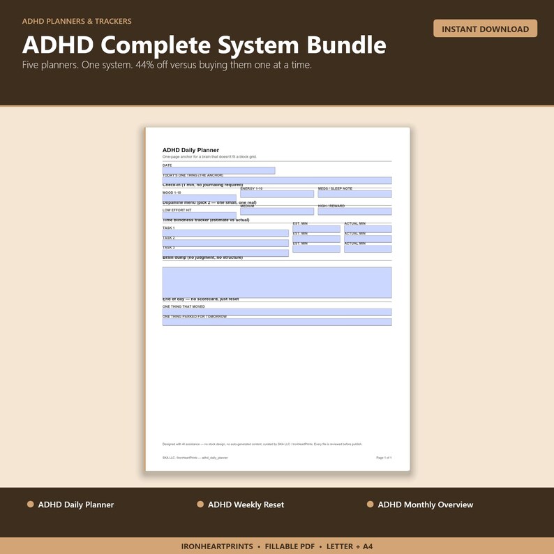 2026 ADHD Complete System Bundle Printable PDF | Daily + Weekly + Monthly + Habit Tracker Kit image 1