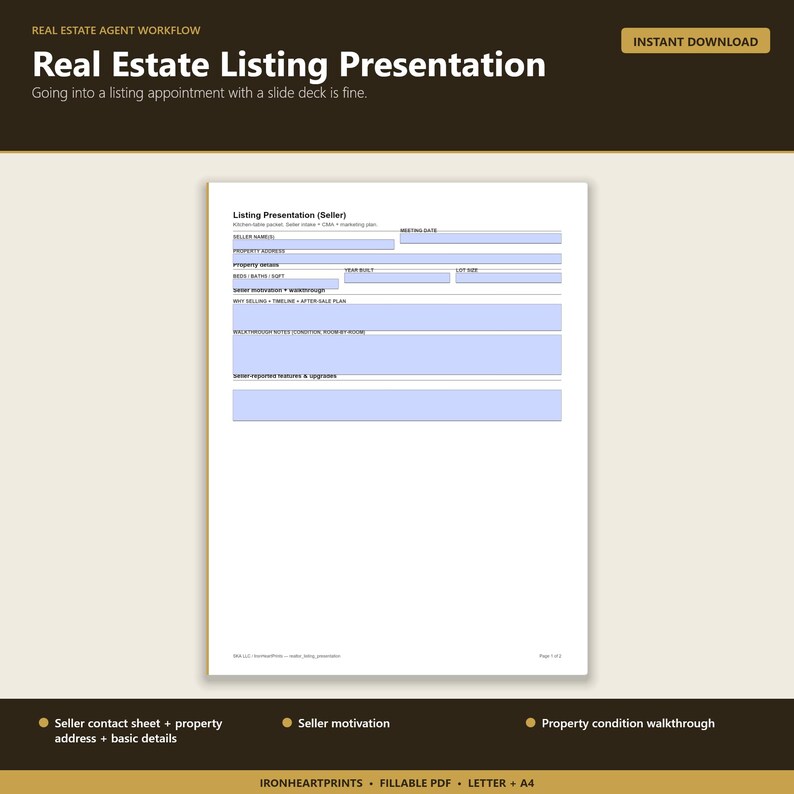Realtor Listing Presentation Printable PDF | Real Estate Seller Intake, CMA Worksheet, Marketing Plan, Fillable Agent Template Bild 2