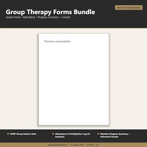 Group Therapy Forms Bundle Printable PDF | Session Note, Attendance Log, Progress Summary, Consent | HIPAA Compliant