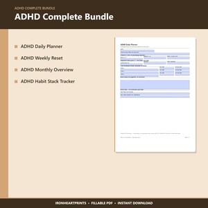 2026 ADHD Complete System Bundle Printable PDF | Daily + Weekly + Monthly + Habit Tracker Kit image 7