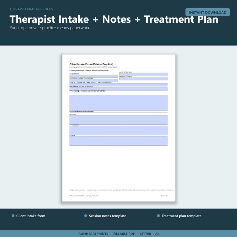Therapy Progress Notes Bundle | Fillable SOAP Notes, Client Intake Form, Treatment Plan for LPC LCSW Private Practice image 2