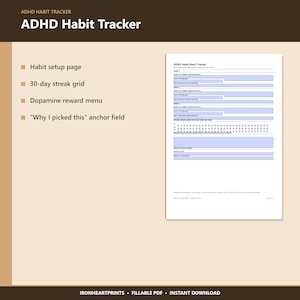 ADHD Habit Tracker Printable PDF | 30 Day Streak Planner, Tiny Habits, Dopamine Reward, Fillable Adult ADHD Habit image 7