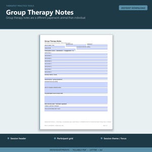 Group Therapy Notes Template | Fillable PDF Session Log for LCSW LPC | Clinical Documentation, Participant Tracker, Counseling Form image 1