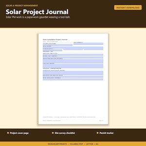 Construction Project Journal Printable PDF | Site Inspection, Permit Tracker, Install Log for Contractors image 1