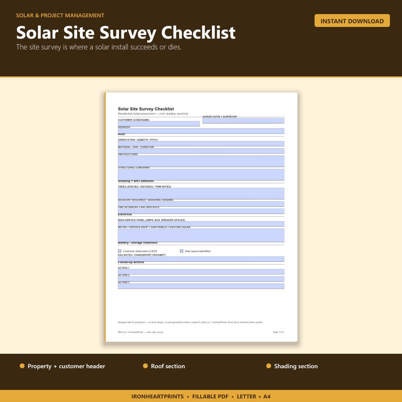 Construction Site Inspection Checklist Printable PDF | Contractor Field Survey Form, Roof Electrical Audit, Project Manager Template image 2