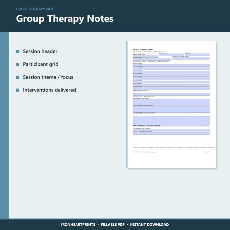 Group Therapy Notes Template | Fillable PDF Session Log for LCSW LPC | Clinical Documentation, Participant Tracker, Counseling Form image 5