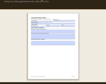 Realtor Listing Presentation Printable PDF | Real Estate Seller Intake, CMA Worksheet, Marketing Plan, Fillable Agent Template