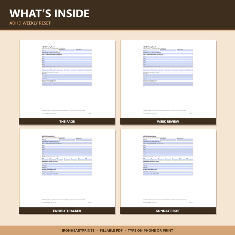 2026 ADHD Wochenplaner Printable PDF | Exekutivfunktion Erholung, Energietracker, Sonntagsreset, Ausfüllbar Bild 3