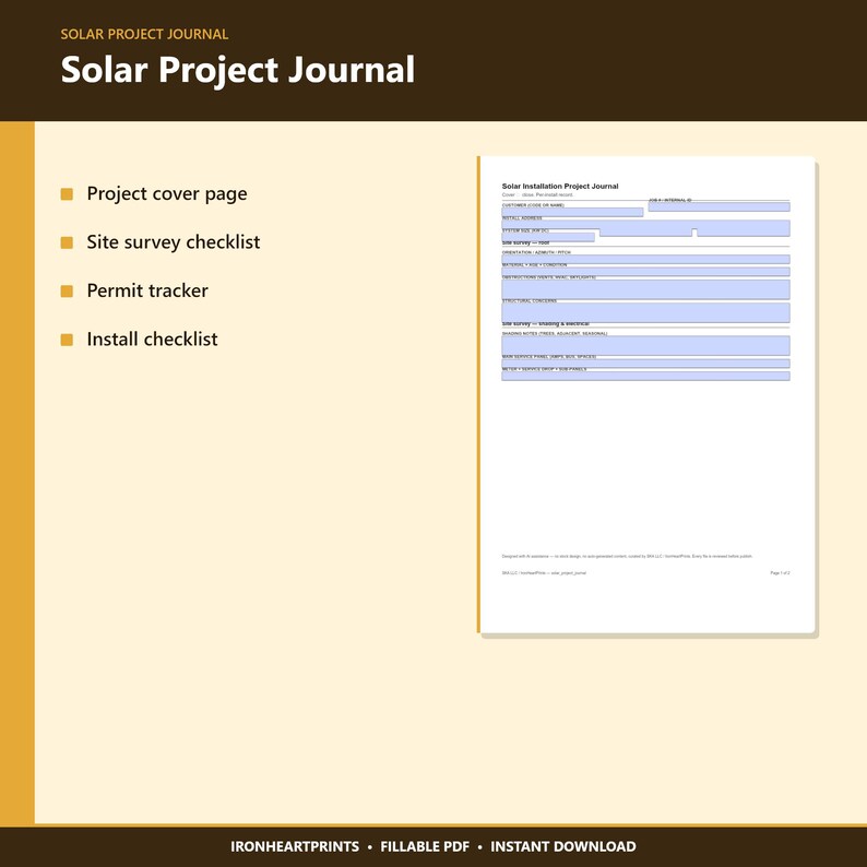 Construction Project Journal Printable PDF | Site Inspection, Permit Tracker, Install Log for Contractors image 7