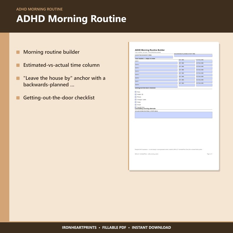 2026 ADHD Morning Routine Printable PDF | Time Blindness Checklist, Fillable Daily Routine for Adults image 8