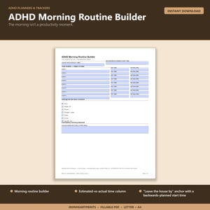2026 ADHD Morning Routine Printable PDF | Time Blindness Checklist, Fillable Daily Routine for Adults image 2