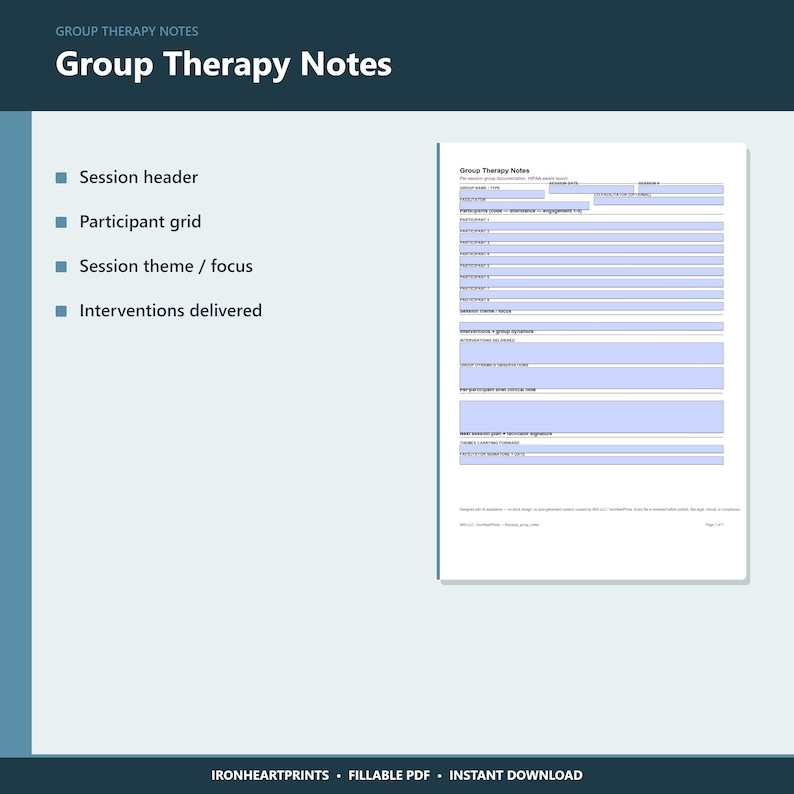Group Therapy Notes Template | Fillable PDF Session Log for LCSW LPC | Clinical Documentation, Participant Tracker, Counseling Form image 7