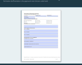 Formulario de finalización de terapia (PDF imprimible) / Resumen de alta de LCSW/LPC, nota de cierre de terapia, documentación de práctica privada