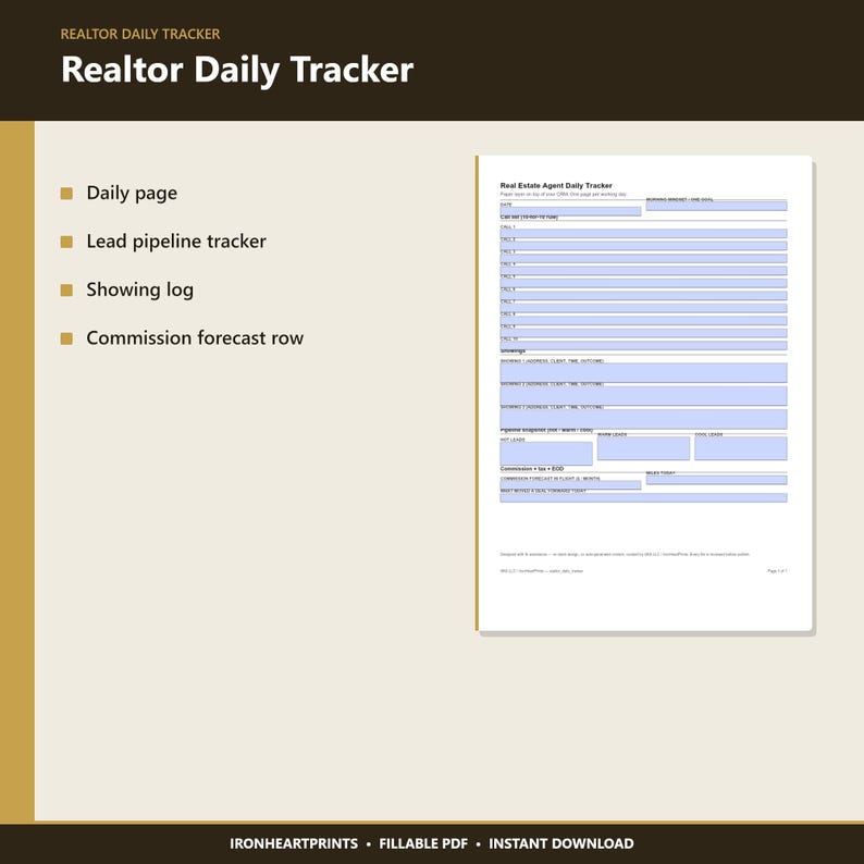 Realtor Daily Planner Printable PDF | Real Estate Agent Lead Tracker, Showing Schedule & Commission Log for Realtors image 8