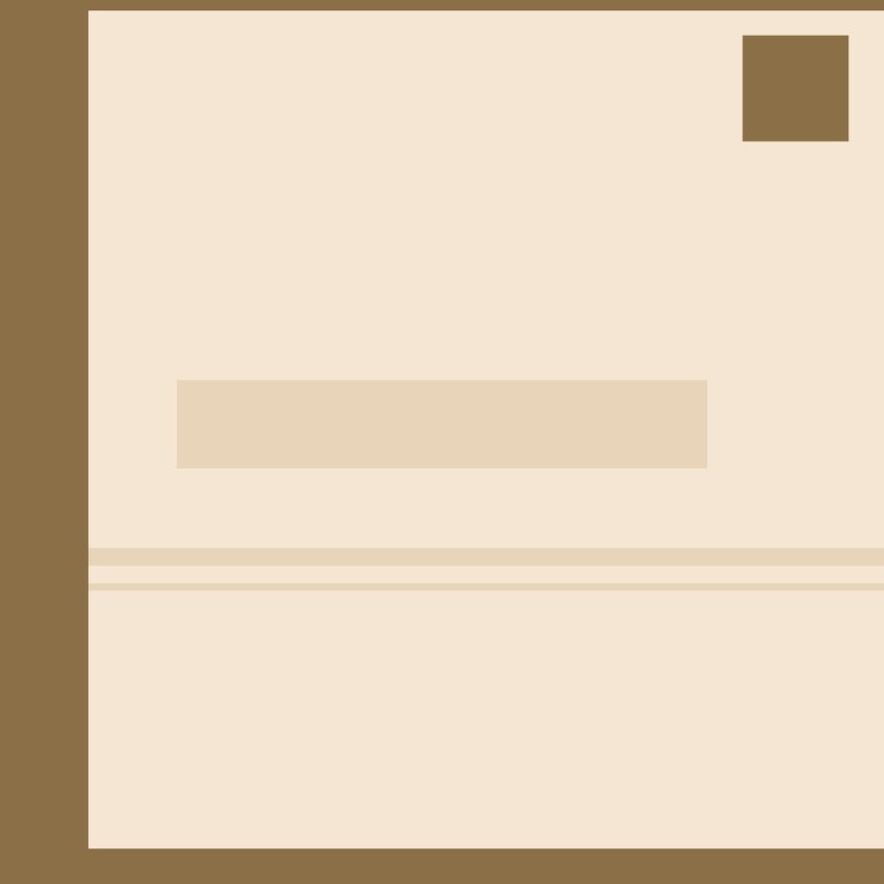 May include: A minimalist design featuring a beige envelope with a brown border and a small brown square in the upper right corner. Two horizontal lines and a rectangular shape are visible.