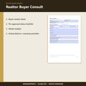 Realtor Buyer Consultation Form Printable PDF | Real Estate Client Intake, Needs Analysis & Pre-Approval Checklist for Agents image 5