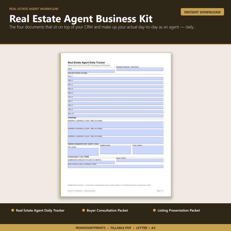 Realtor Planner Printable PDF | Real Estate Agent Business Kit — Daily Tracker, Buyer Consult, Listing Presentation & Commission Log image 2