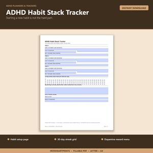 ADHD Habit Tracker Printable PDF | 30 Day Streak Planner, Tiny Habits, Dopamine Reward, Fillable Adult ADHD Habit image 2