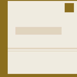 May include: A minimalist design featuring a cream-colored background with a horizontal beige rectangle and two thin beige lines. A small, dark olive-green square is in the upper right corner, and a dark olive-green border frames the design.