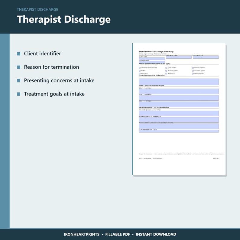 Therapy Termination Form Printable PDF | LCSW LPC Discharge Summary, Counseling Closure Note, Private Practice Documentation image 7