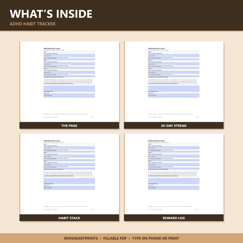 ADHD Habit Tracker Printable PDF | 30 Day Streak Planner, Tiny Habits, Dopamine Reward, Fillable Adult ADHD Habit image 6