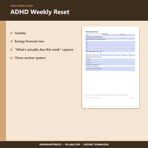 2026 ADHD Wochenplaner Printable PDF | Exekutivfunktion Erholung, Energietracker, Sonntagsreset, Ausfüllbar Bild 8