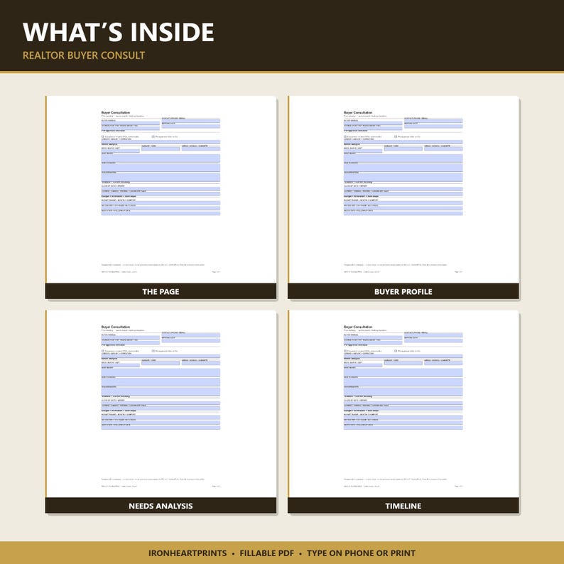 Realtor Buyer Consultation Form Printable PDF | Real Estate Client Intake, Needs Analysis & Pre-Approval Checklist for Agents image 3