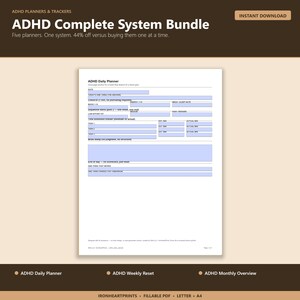 2026 ADHD Complete System Bundle Printable PDF | Daily + Weekly + Monthly + Habit Tracker Kit image 2