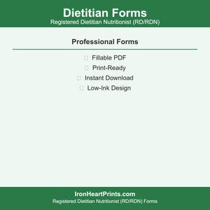 Dietitian Forms Bundle -- 5 Forms | Nutrition Assessment, MNT Note, Meal Plan | RD RDN