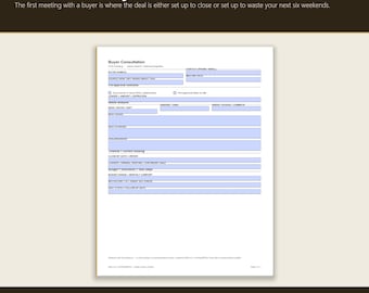 Realtor Buyer Consultation Form Printable PDF | Real Estate Client Intake, Needs Analysis & Pre-Approval Checklist for Agents