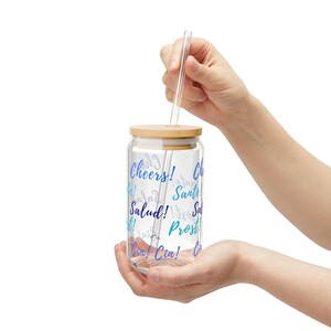 Cheers Sipper Glass, 16oz - Perfect for Parties, Gifts, Celebrations, Home Barware, Summer Drinks, Pint Glass, Cheers, salud, prost, sante