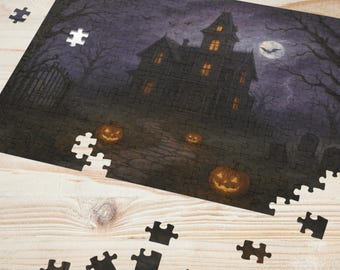 Haunted House Halloween Jigsaw Puzzle: Spooky Gothic Mansion Art