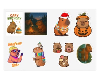Capybara Sticker Sheet, Cute Capybara Stickers for Journals, Water Bottles, Laptops, Scrapbooking, Calm Animal Vibes