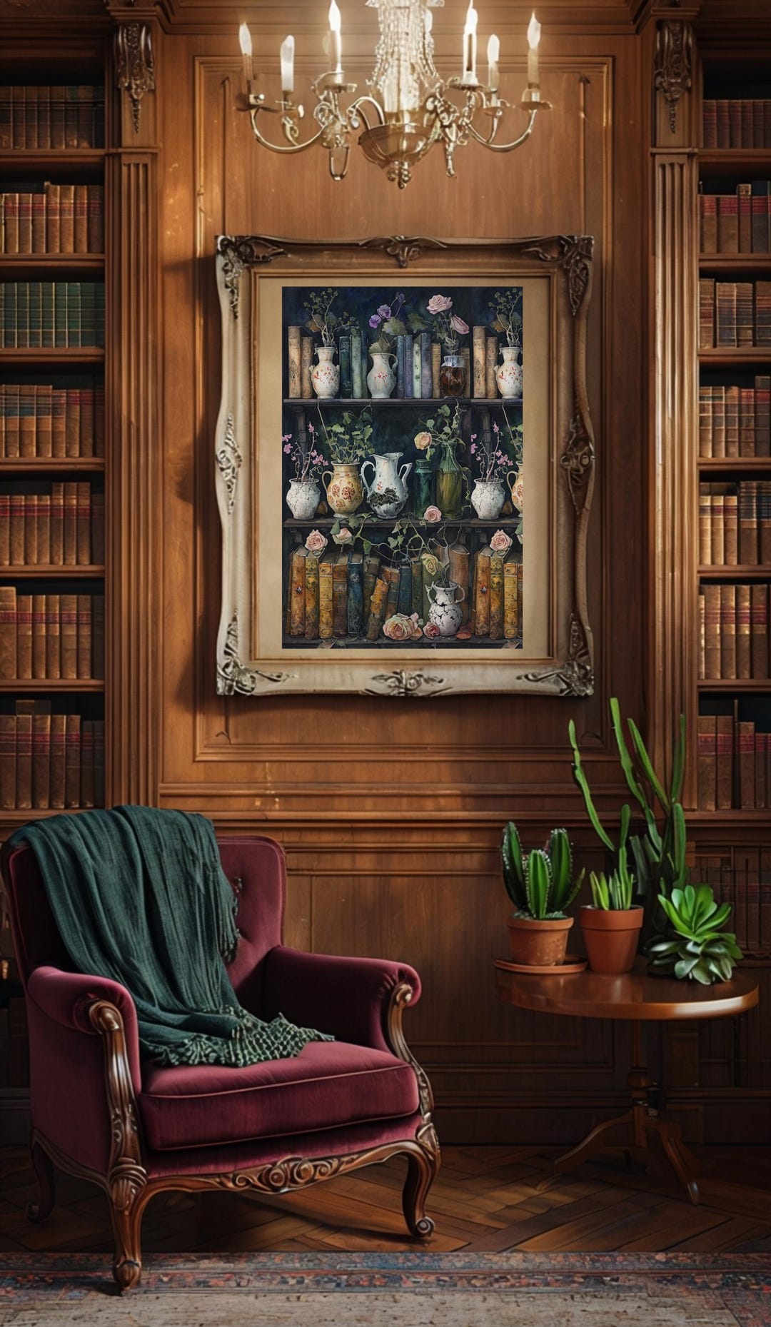 Floral Bookcase Silk Poster, Vintage Inspired Wall Art - Etsy