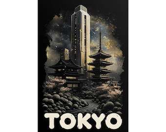Impresión artística del paisaje urbano de Tokio: póster vintage de viajes a Japón